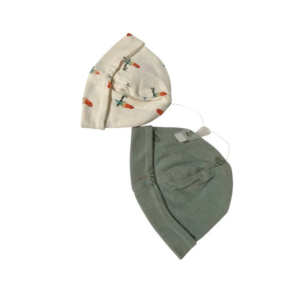 New 2 Pack Beanie Cap Hat Green Leaves Off White Parrot Green Crib Baby One Size - Picture 1 of 4